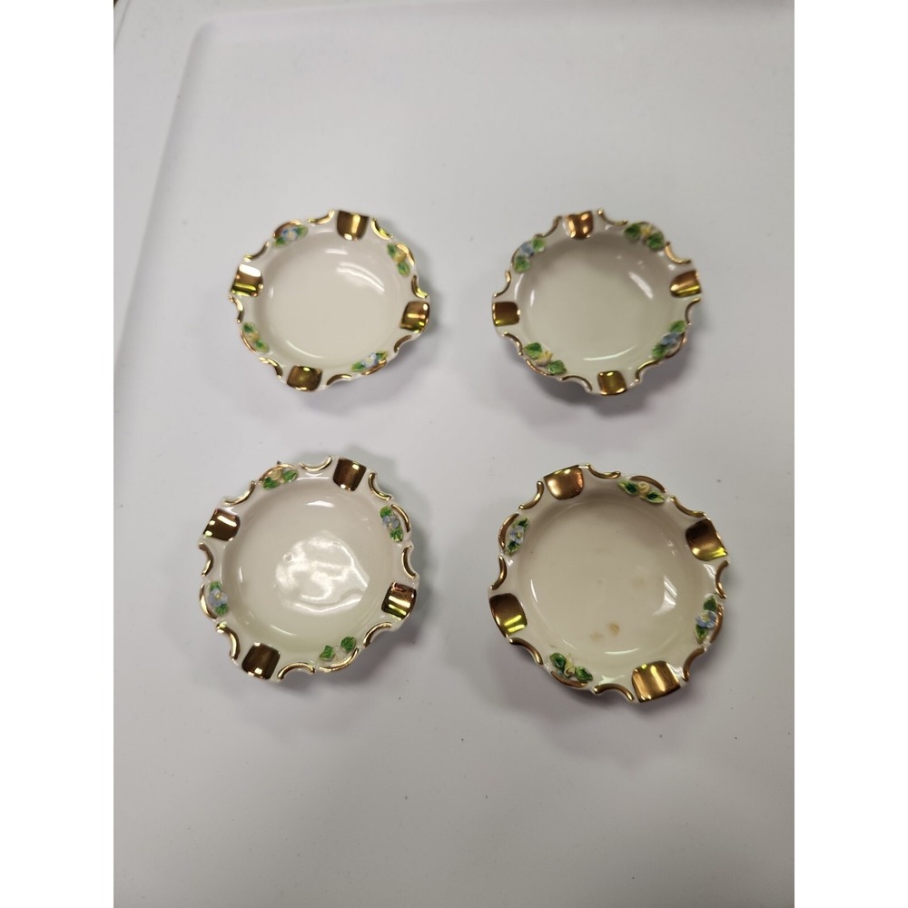 DRESDEN GERMANY 4 Trinket Dishes w/ Applied Flower  Antique Cottage Decor Set